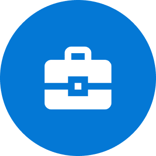 White briefcase icon on a blue circle.